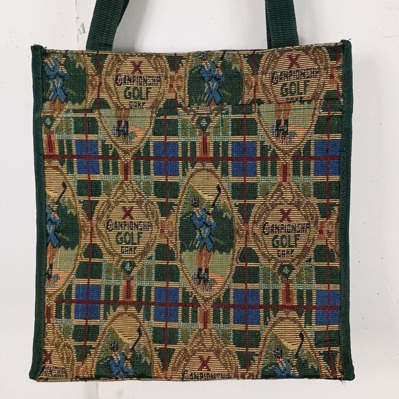 Golf Themed Tapestry Tote Bag With Zippered Pocket & Coin Purse - Picture 3 of 14